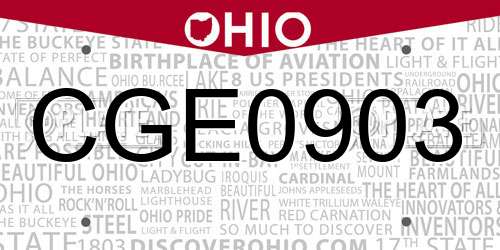 CGE0903 Ohio License Plate