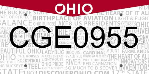 CGE0955 Ohio License Plate