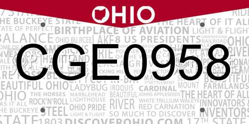 CGE0958 Ohio License Plate