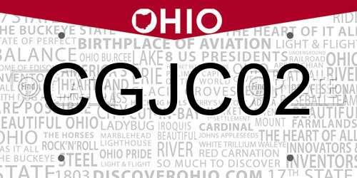 CGJC02 Ohio License Plate