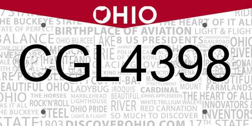 CGL4398 Ohio License Plate