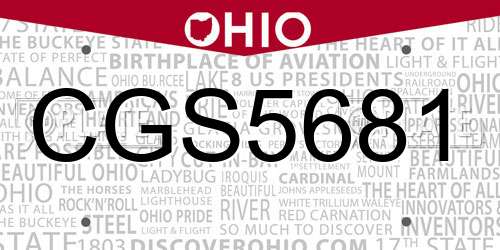 CGS5681 Ohio License Plate