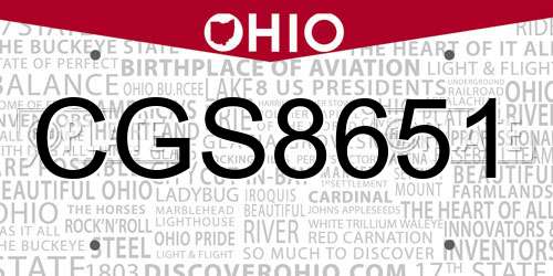 CGS8651 Ohio License Plate