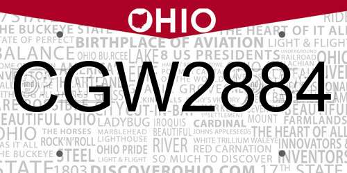 CGW2884 Ohio License Plate
