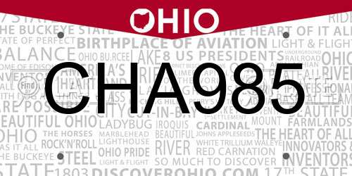 CHA985 Ohio License Plate