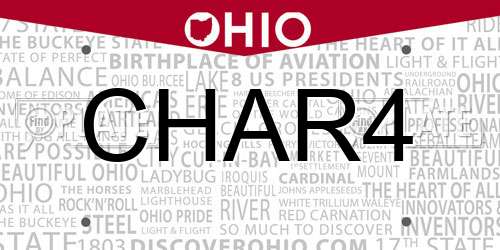 CHAR4 Ohio License Plate