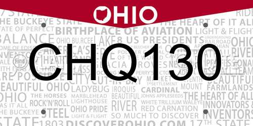 CHQ130 Ohio License Plate