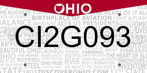 CI2G093 Ohio License Plate