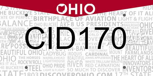 CID170 Ohio License Plate