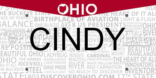 CINDY Ohio License Plate