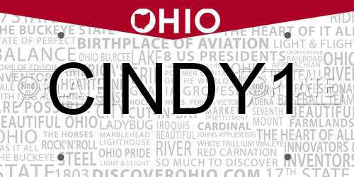 CINDY1 Ohio License Plate