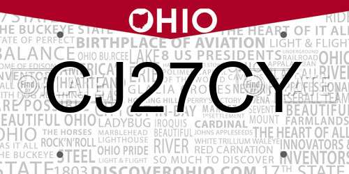 CJ27CY Ohio License Plate