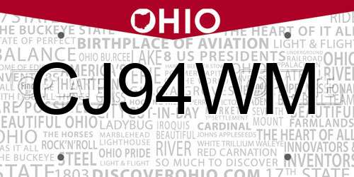 CJ94WM Ohio License Plate