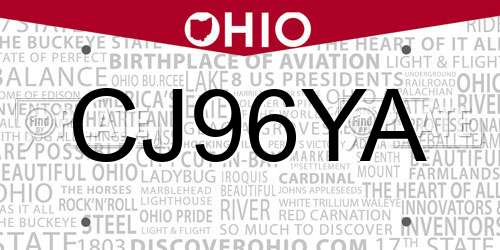 CJ96YA Ohio License Plate