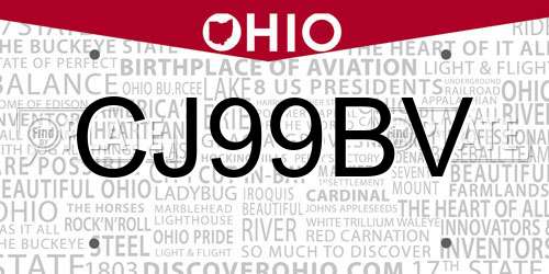 CJ99BV Ohio License Plate