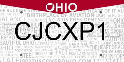 CJCXP1 Ohio License Plate