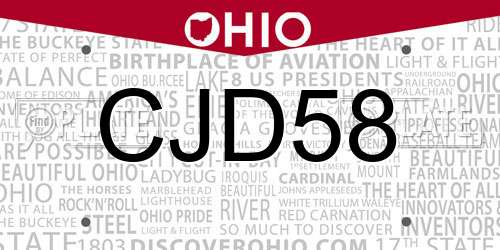 CJD58 Ohio License Plate