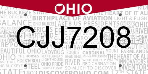 CJJ7208 Ohio License Plate