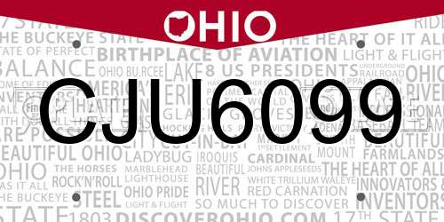 CJU6099 Ohio License Plate
