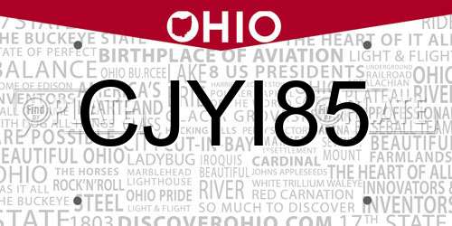 CJYI85 Ohio License Plate