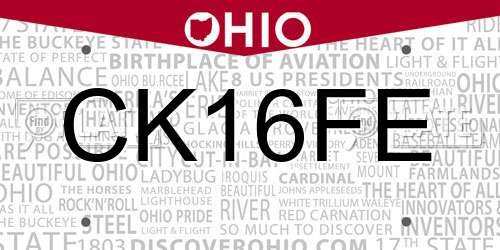 CK16FE Ohio License Plate