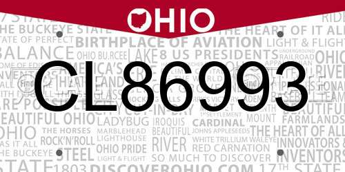 CL86993 Ohio License Plate