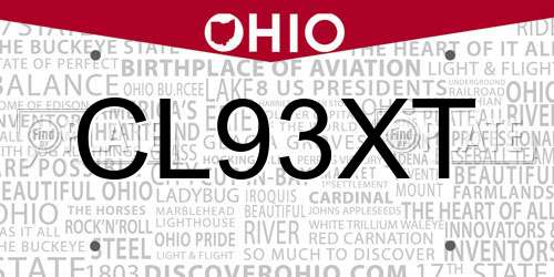 CL93XT Ohio License Plate