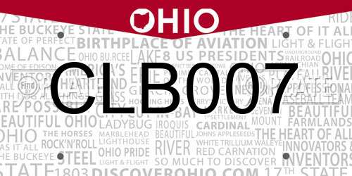 CLB007 Ohio License Plate