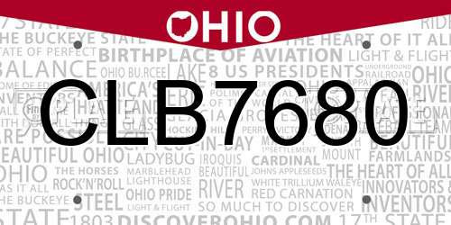 CLB7680 Ohio License Plate