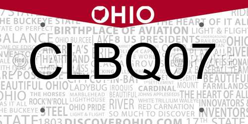 CLBQ07 Ohio License Plate