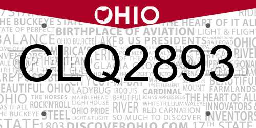 CLQ2893 Ohio License Plate