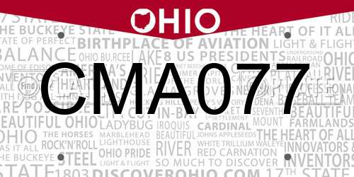 CMA077 Ohio License Plate