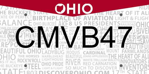 CMVB47 Ohio License Plate
