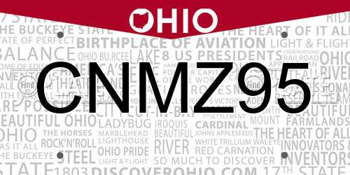 CNMZ95 Ohio License Plate