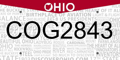 COG2843 Ohio License Plate