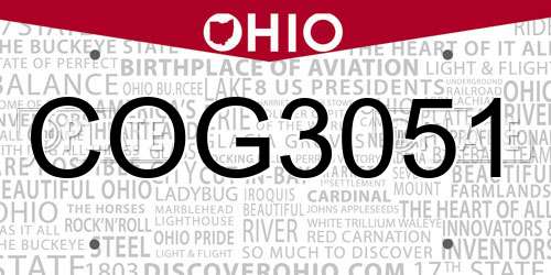 COG3051 Ohio License Plate