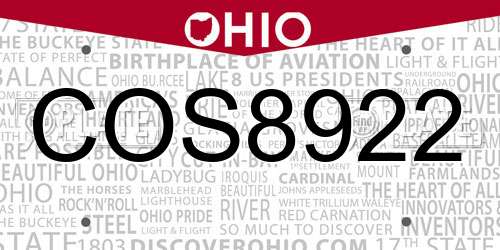 COS8922 Ohio License Plate