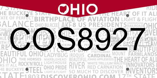 COS8927 Ohio License Plate