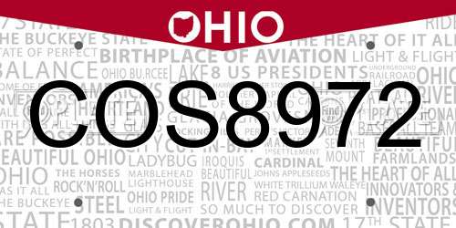 COS8972 Ohio License Plate