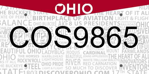 COS9865 Ohio License Plate