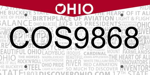 COS9868 Ohio License Plate