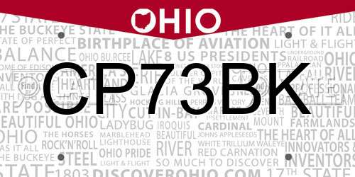 CP73BK Ohio License Plate