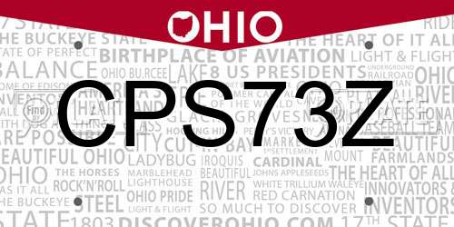 CPS73Z Ohio License Plate