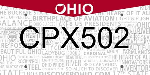 CPX502 Ohio License Plate