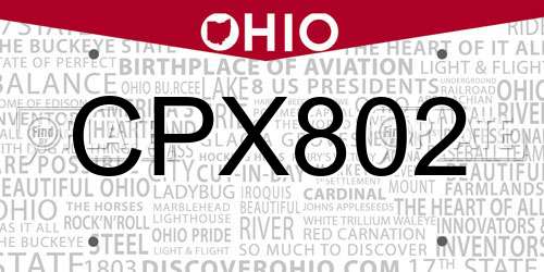 CPX802 Ohio License Plate