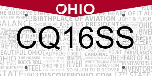 CQ16SS Ohio License Plate