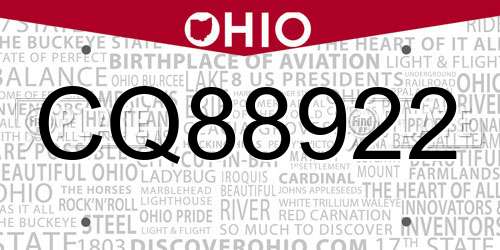 CQ88922 Ohio License Plate