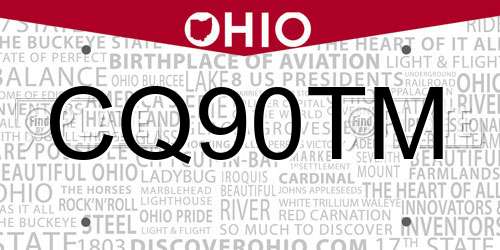 CQ90TM Ohio License Plate