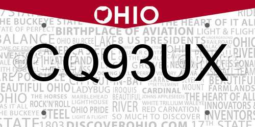 CQ93UX Ohio License Plate