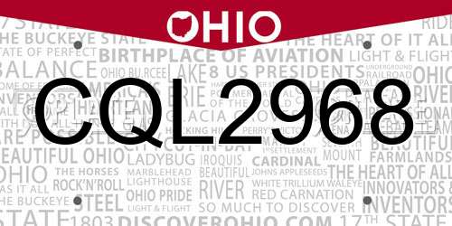 CQL2968 Ohio License Plate